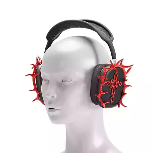 Headphone Cross Thorns - Black Red - Streetwear Low-poly 3D model