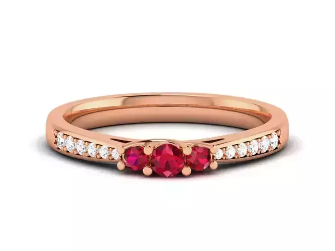 Tri-ruby Women Diamond Ring 3dm renders detail