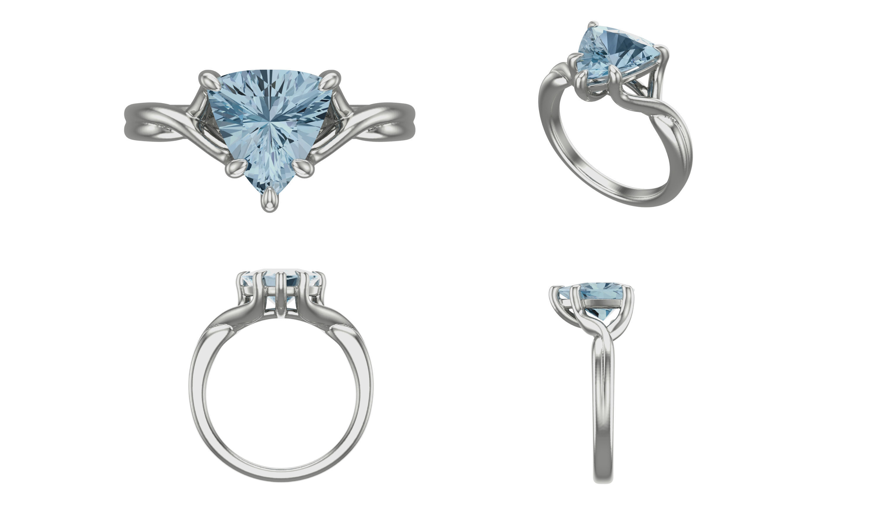 Trillion Solitaire ring  3D print model_1