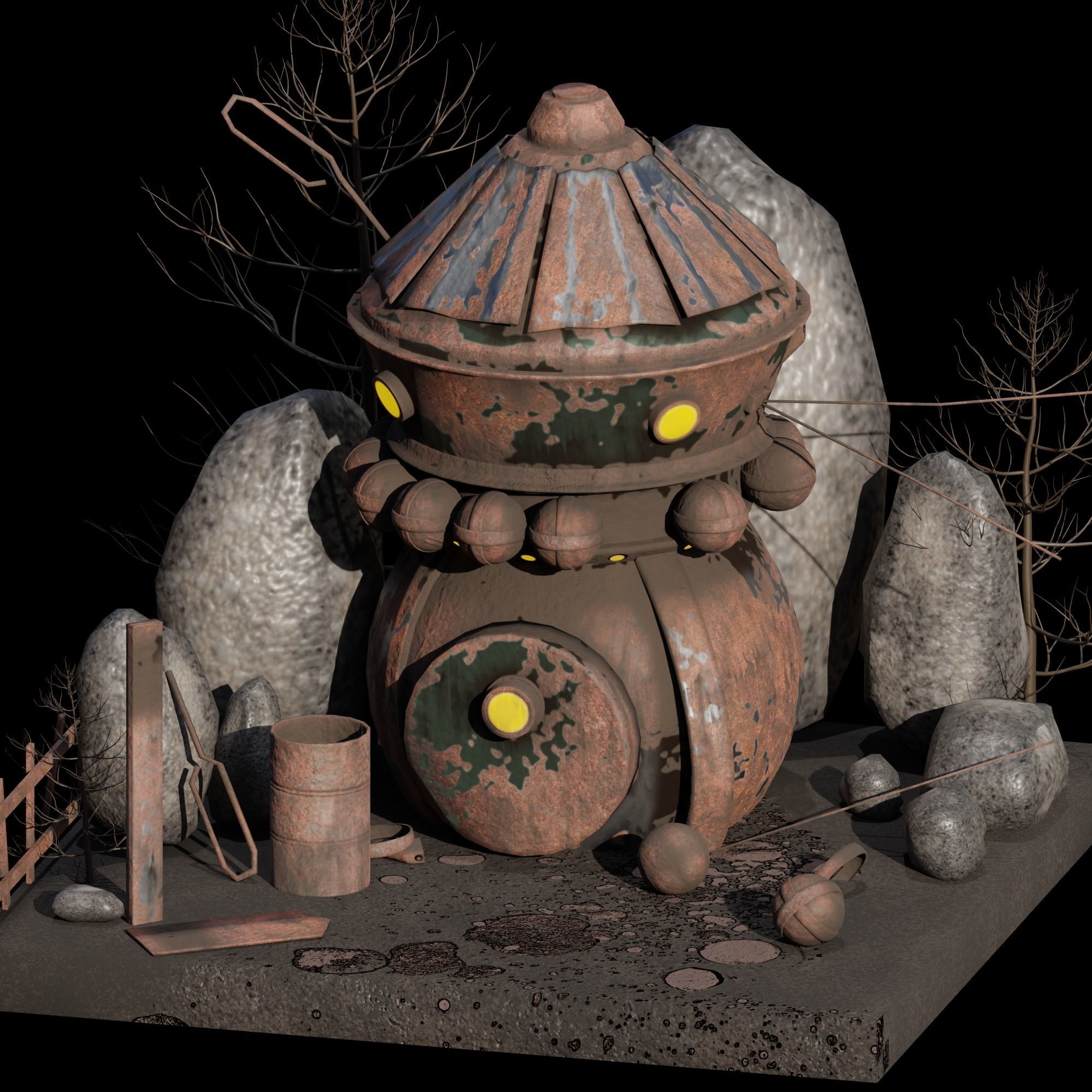 Metall house Low-poly 3D model_5