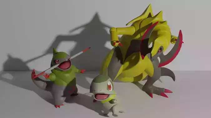 Axew Fraxure and Haxorus 3D print model