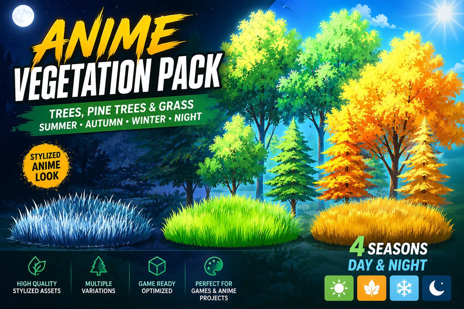 Anime Vegetation Assets Pack Low-poly 3D model