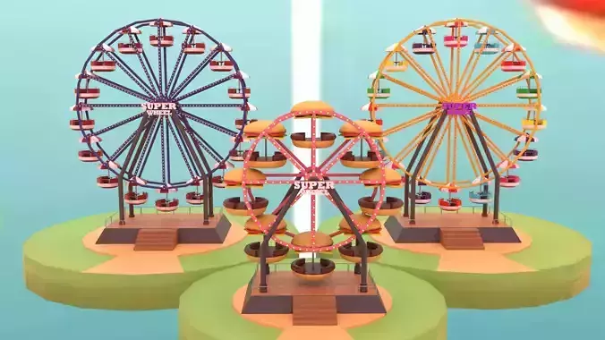 Ferris wheels pack Low-poly 3D model
