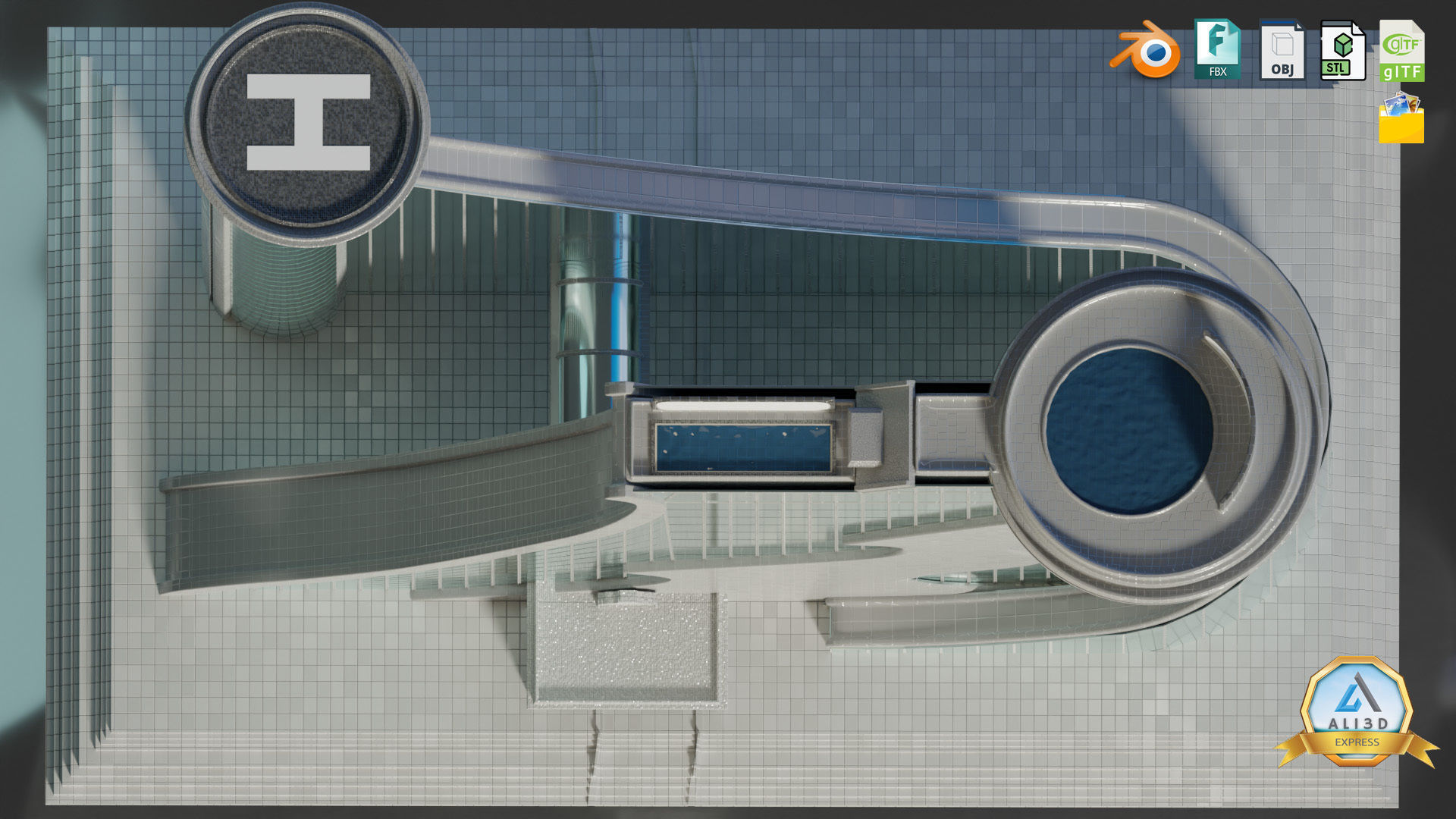 Stylized Dynamic Twin Tower Futuristic Building 3D model_7