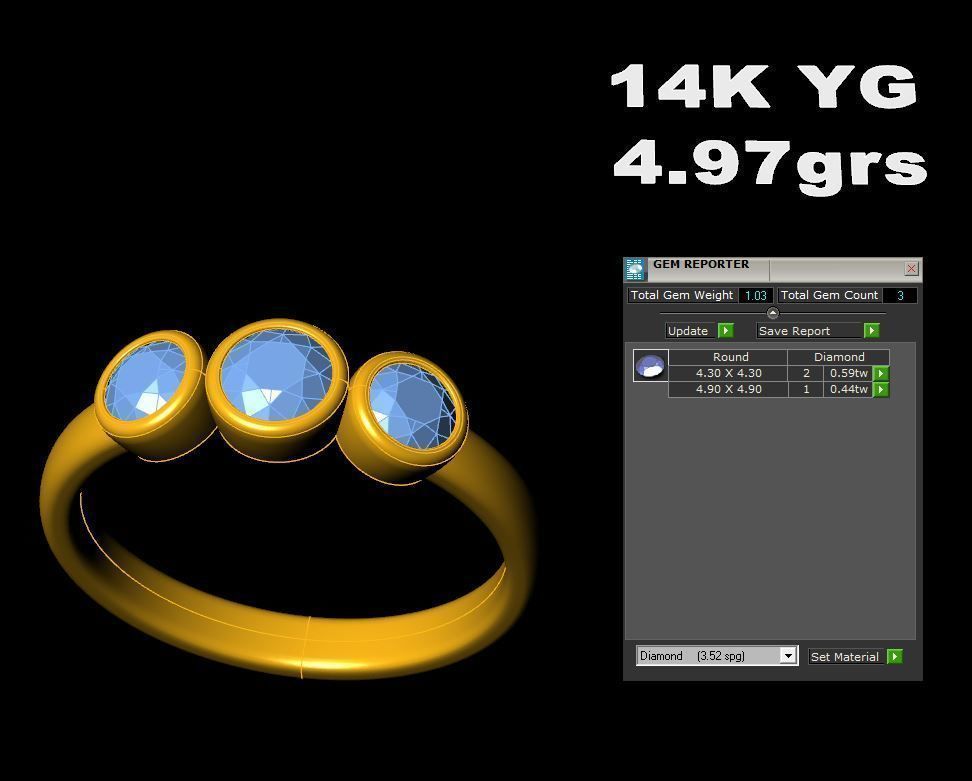 Three Stone Diamond Ring 3D print model_4