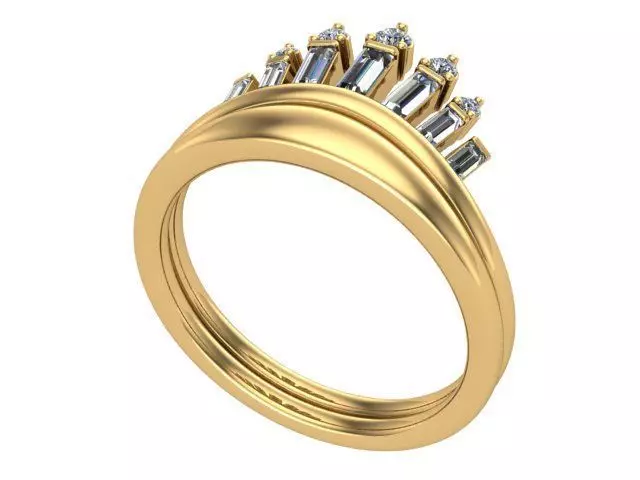 Crown Shaped Ring With Round and Baguette Straight Diamonds 3D print model_0