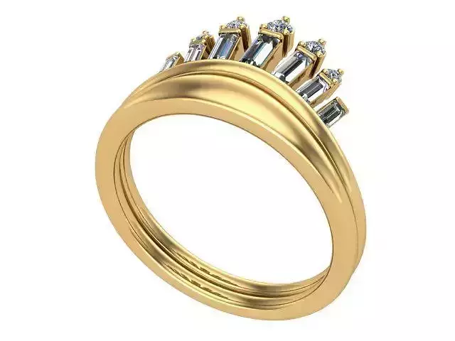 Crown Shaped Ring With Round and Baguette Straight Diamonds