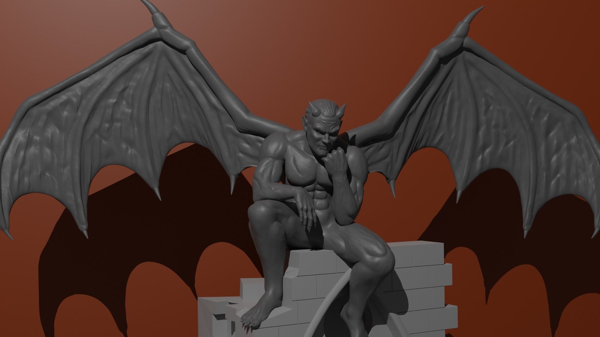 Gargoyle statue of demon with wings 3D print model_3