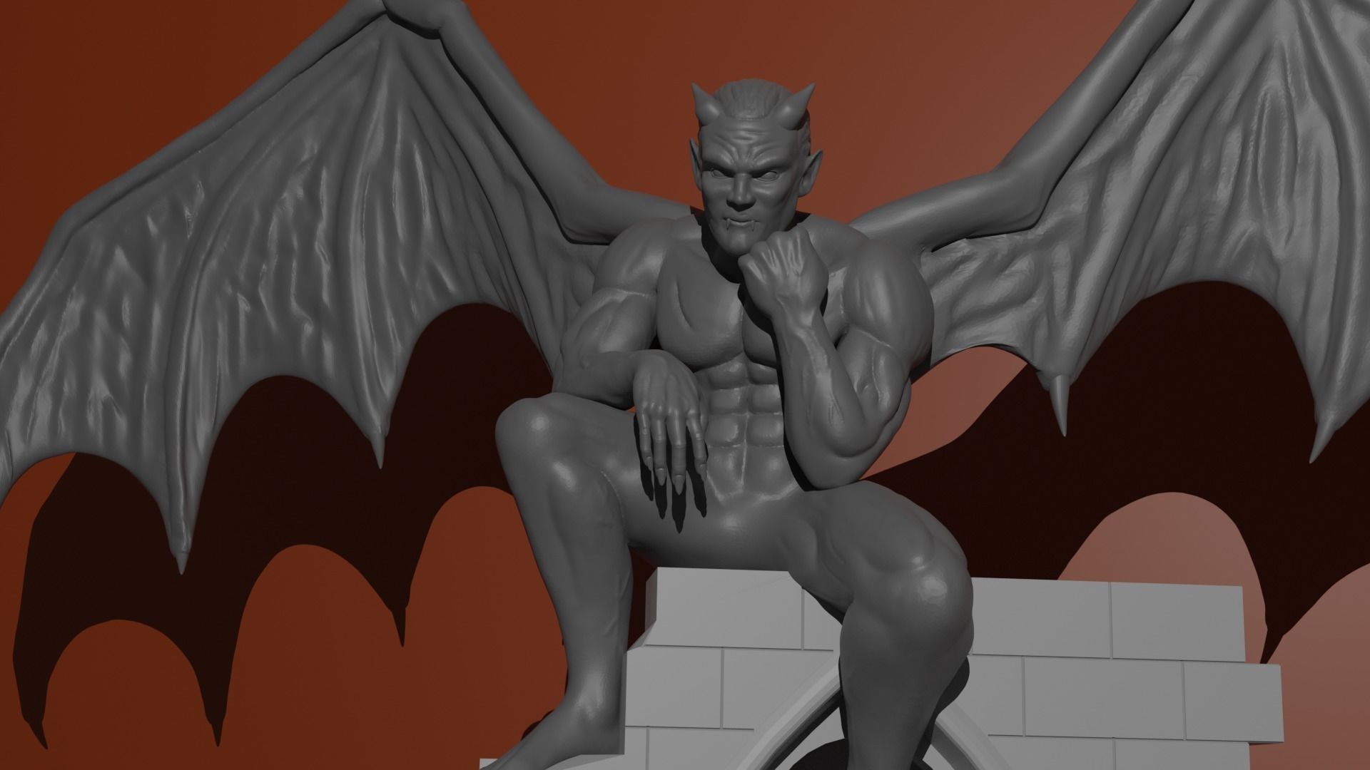 Gargoyle statue of demon with wings 3D print model_2