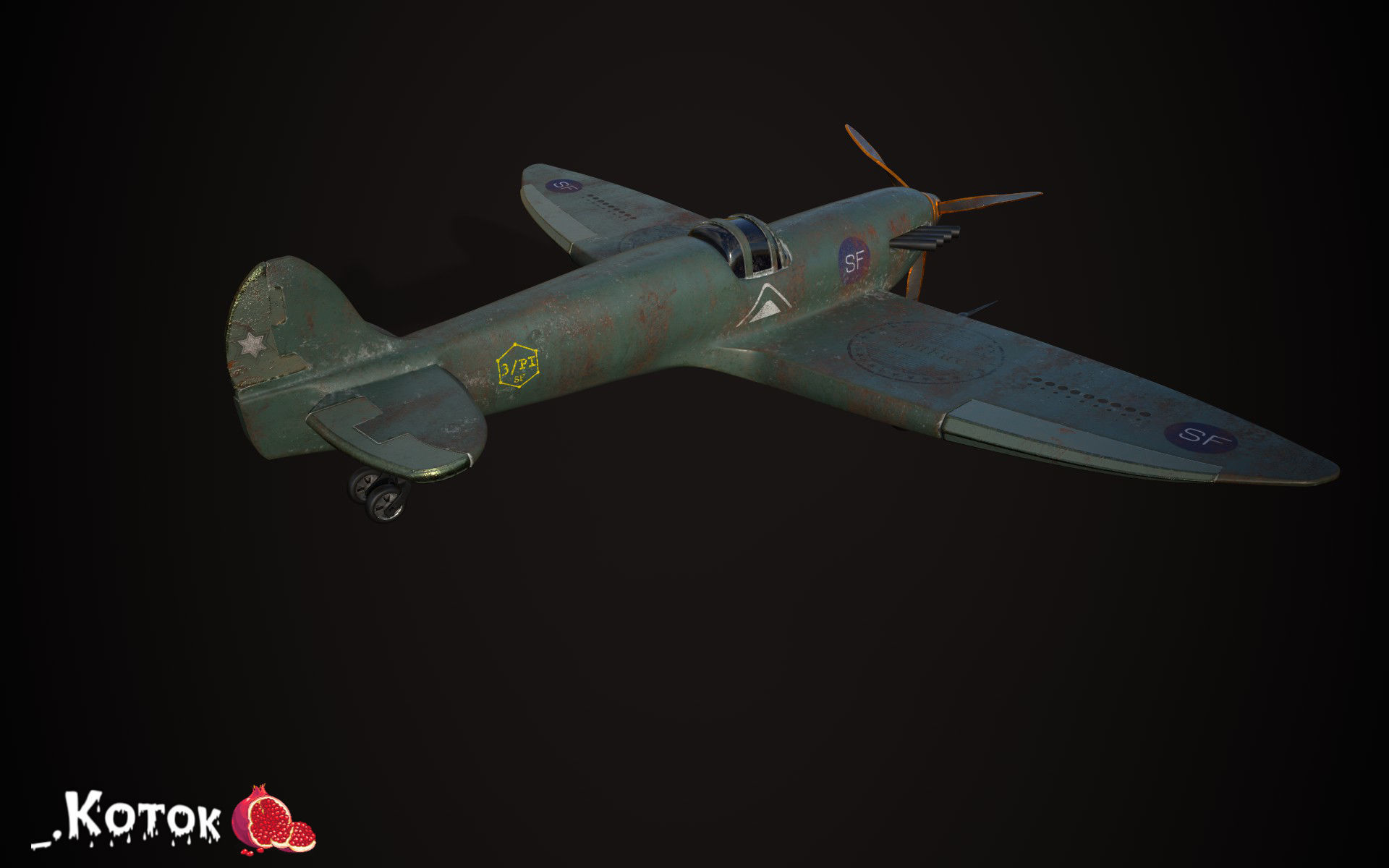 Spitfire wwii fighter plane 3D model_11