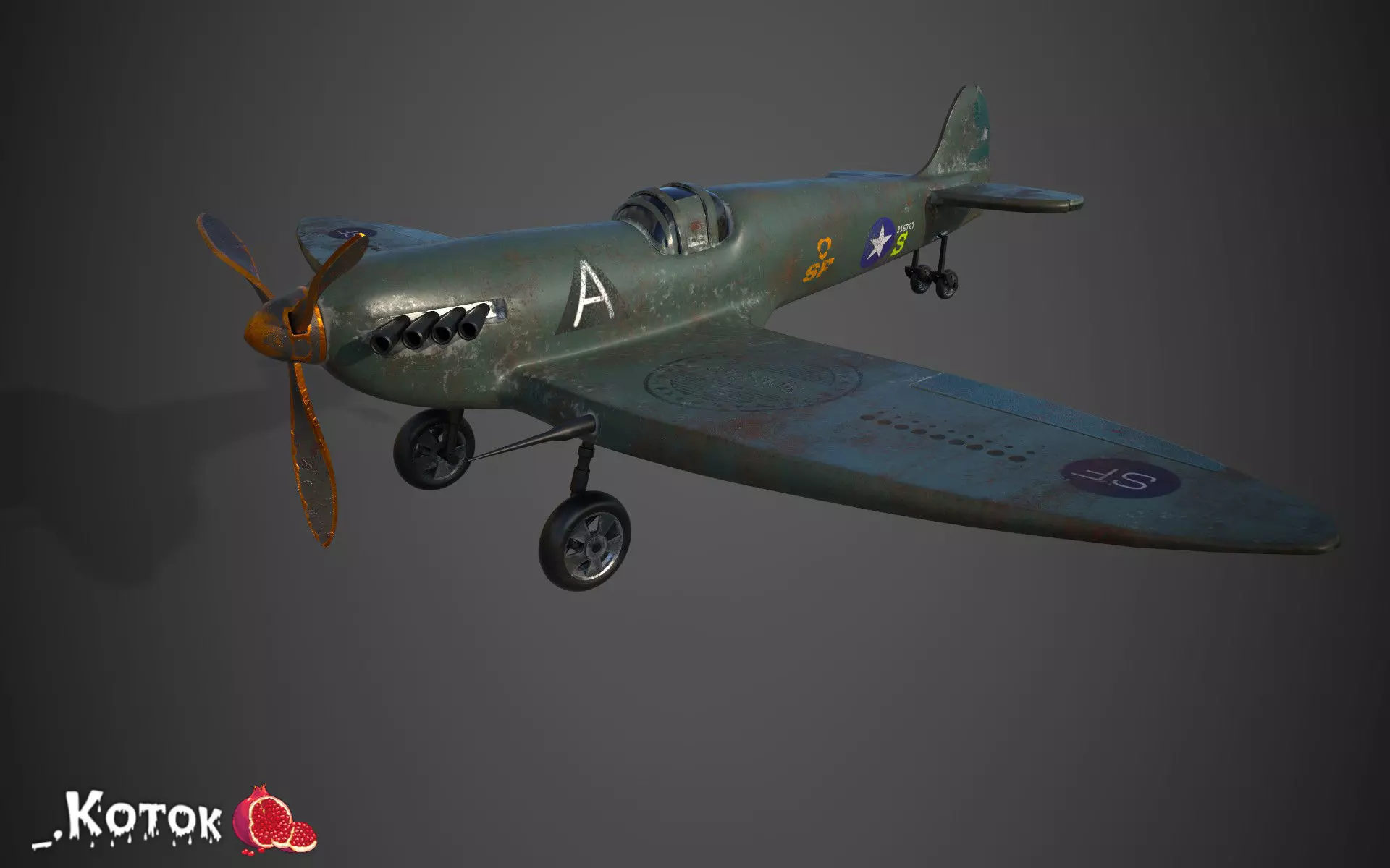 Spitfire wwii fighter plane 3D model_0