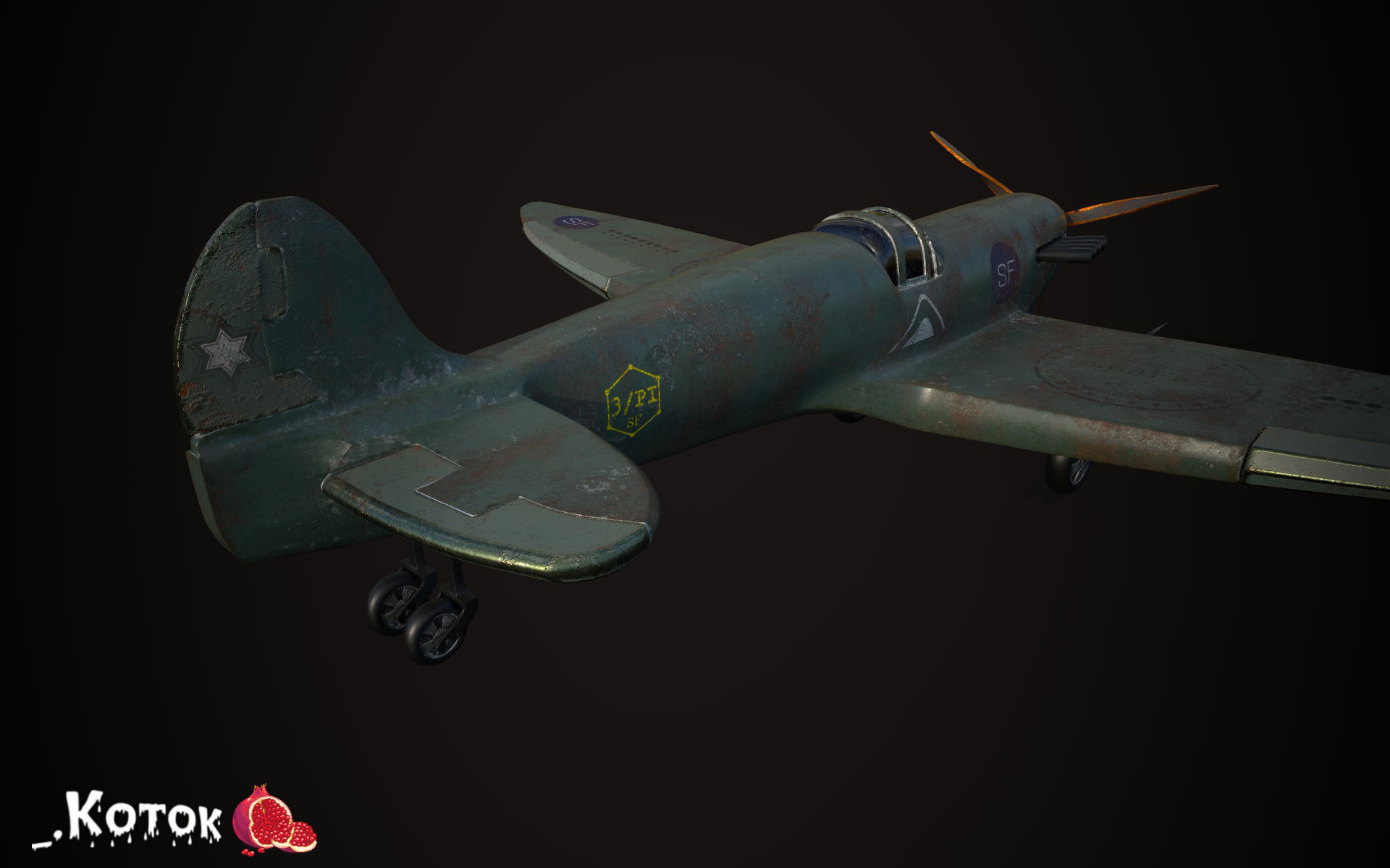 Spitfire wwii fighter plane 3D model_2