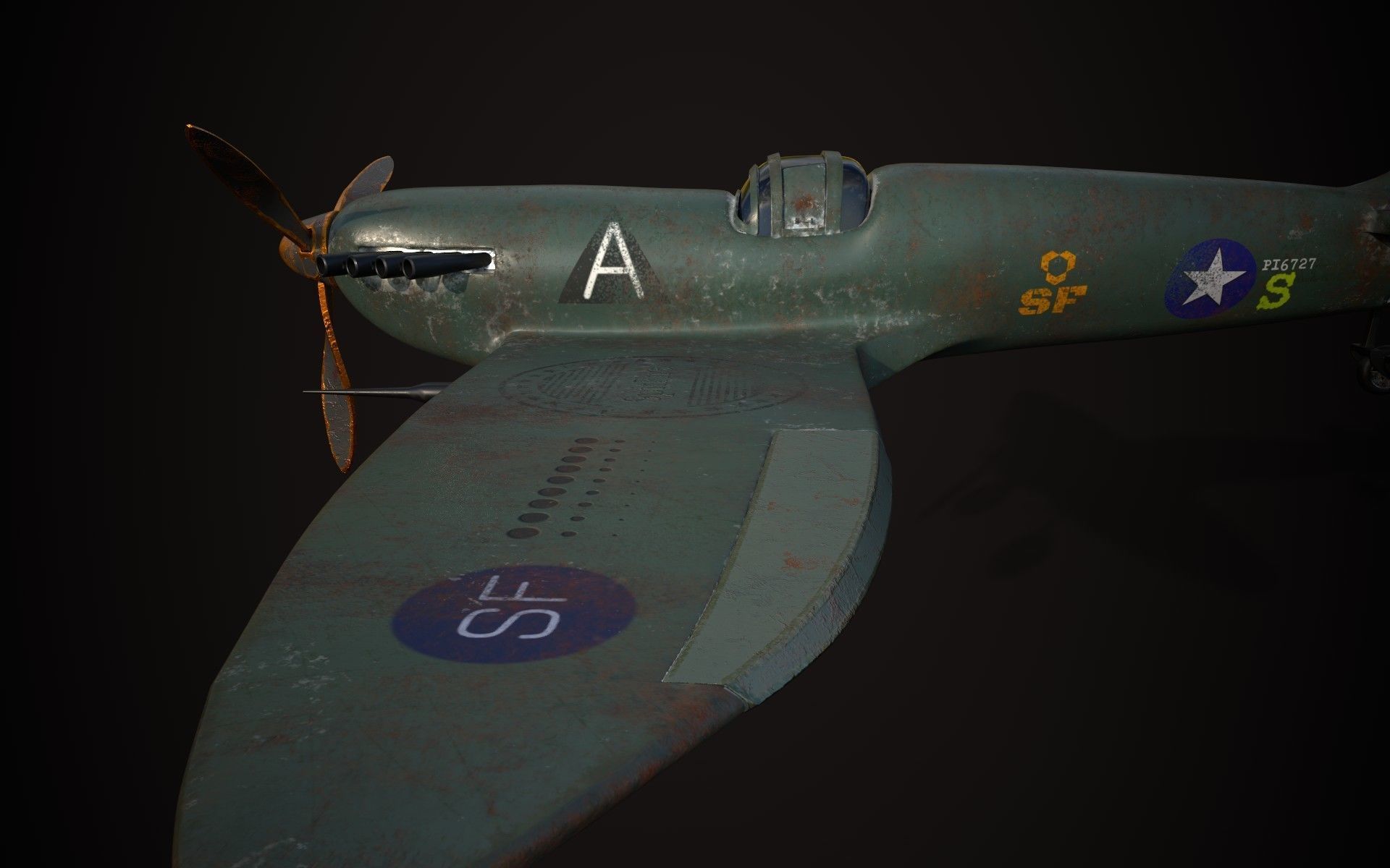 Spitfire wwii fighter plane 3D model_15