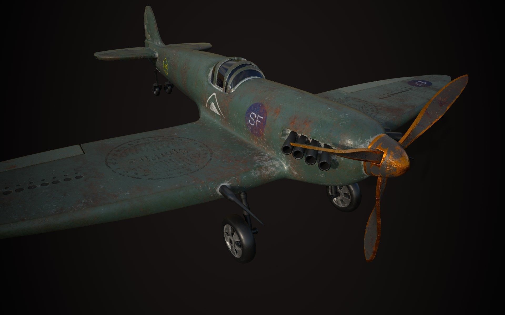 Spitfire wwii fighter plane 3D model_17