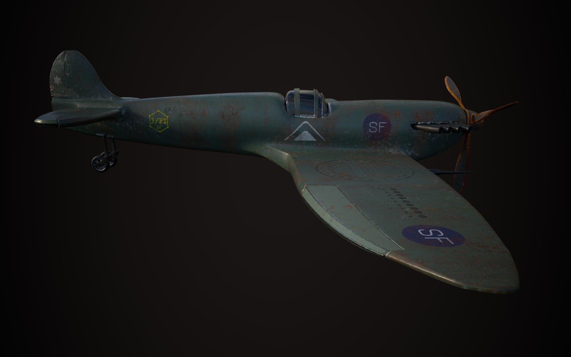 Spitfire wwii fighter plane 3D model_4