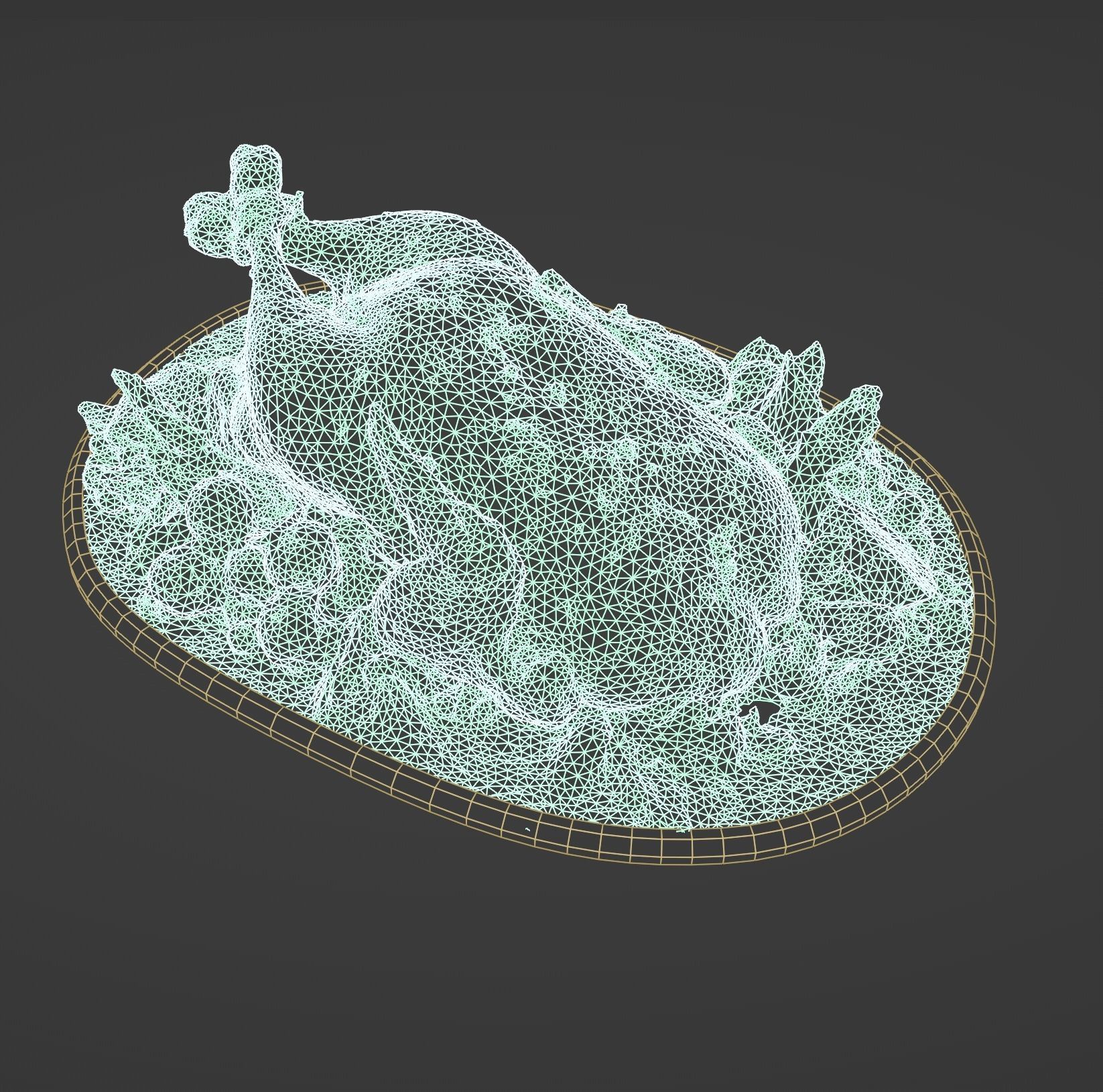 Chicken roast turkey on plate with vegetables 3D model_3