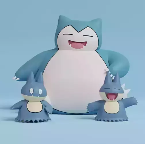 Pokemon - Munchlax and Snorlax with 2 poses 3D print model