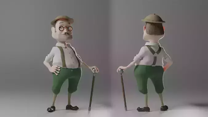 Adventurer old man with cane 3D model