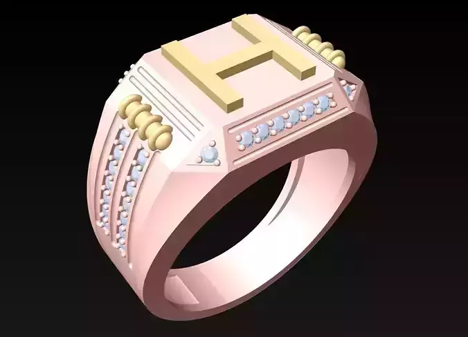 Letter H Ring - Diamond Ring - N6913 3D print model
