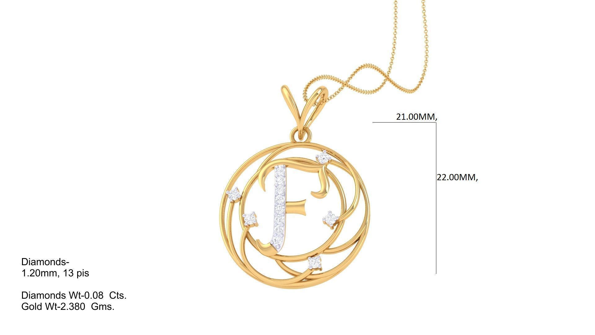 Alphabet - F Pendant 3dm STL OBJ FBX Renders Details 3D print model_1