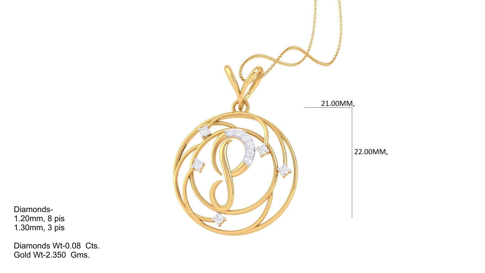 Alphabet - P Pendant 3dm STL OBJ FBX Renders Details 3D print model_1