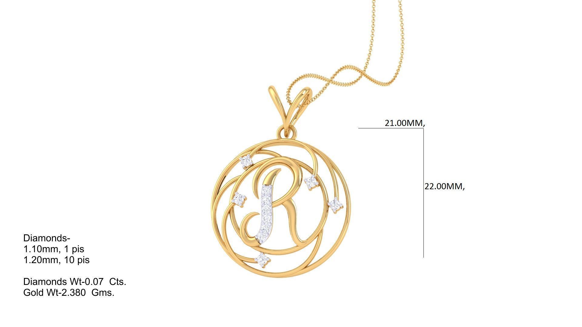 Alphabet - R Pendant 3dm STL OBJ FBX Renders Details 3D print model_1