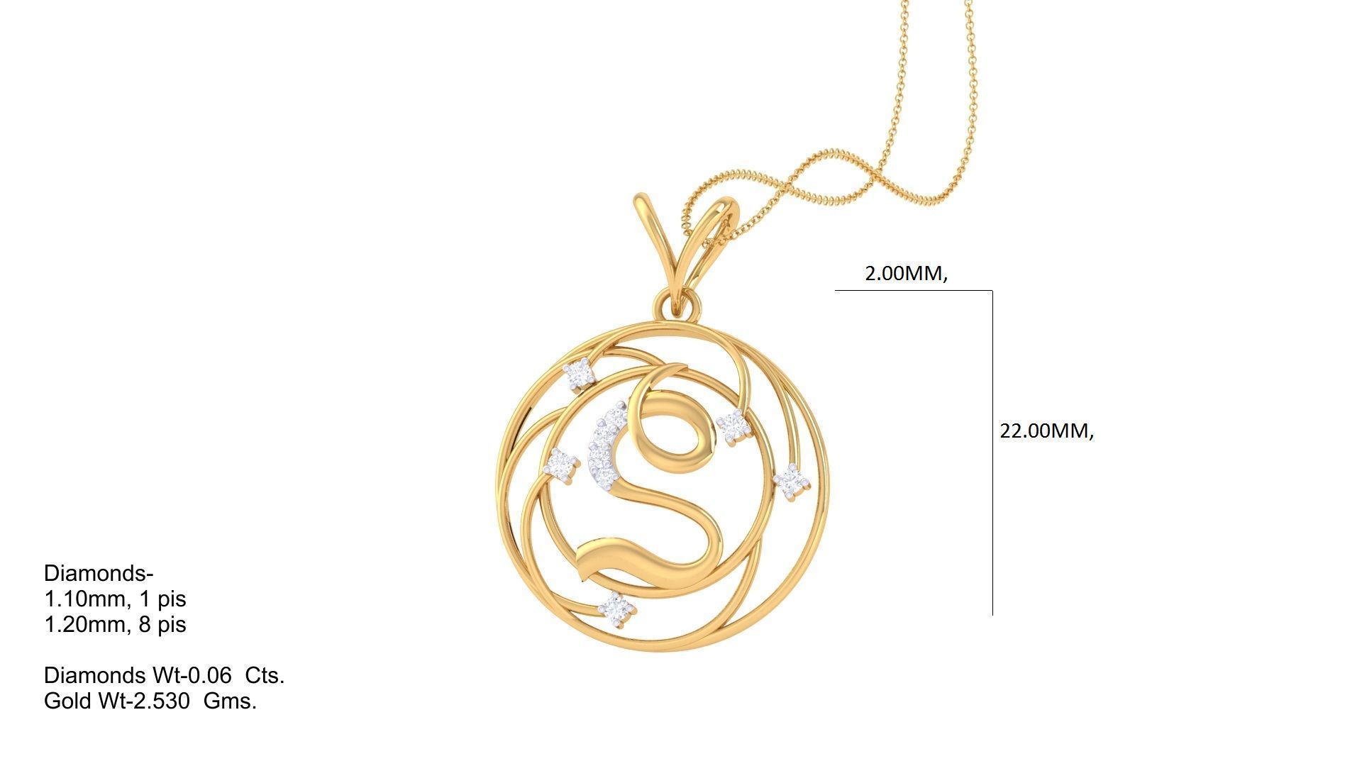 Alphabet - S Pendant 3dm STL OBJ FBX Renders Details 3D print model_1