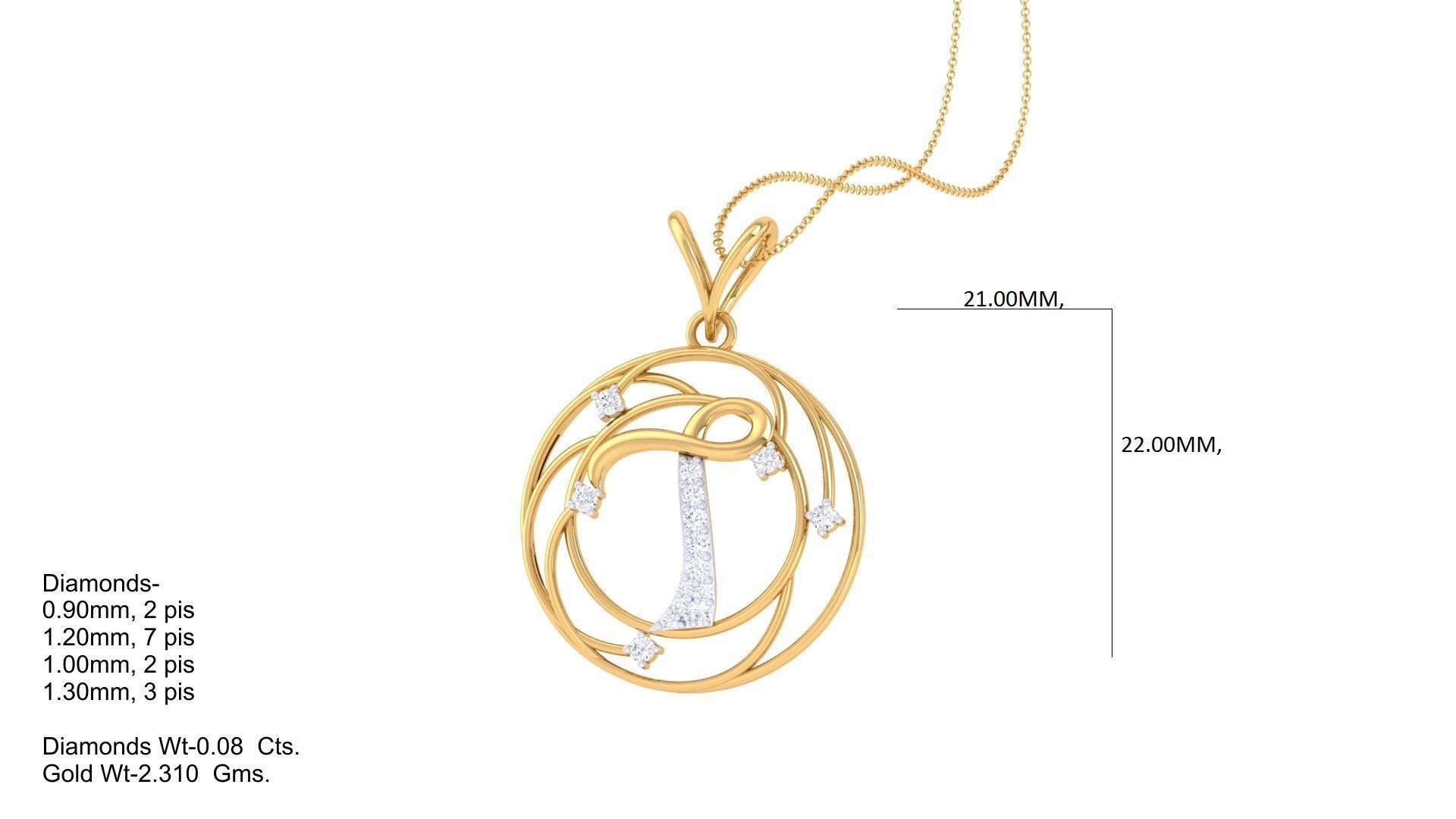 Alphabet - T Pendant 3dm STL OBJ FBX Renders Details 3D print model_1