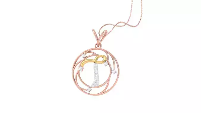 Alphabet - T Pendant 3dm STL OBJ FBX Renders Details 3D print model