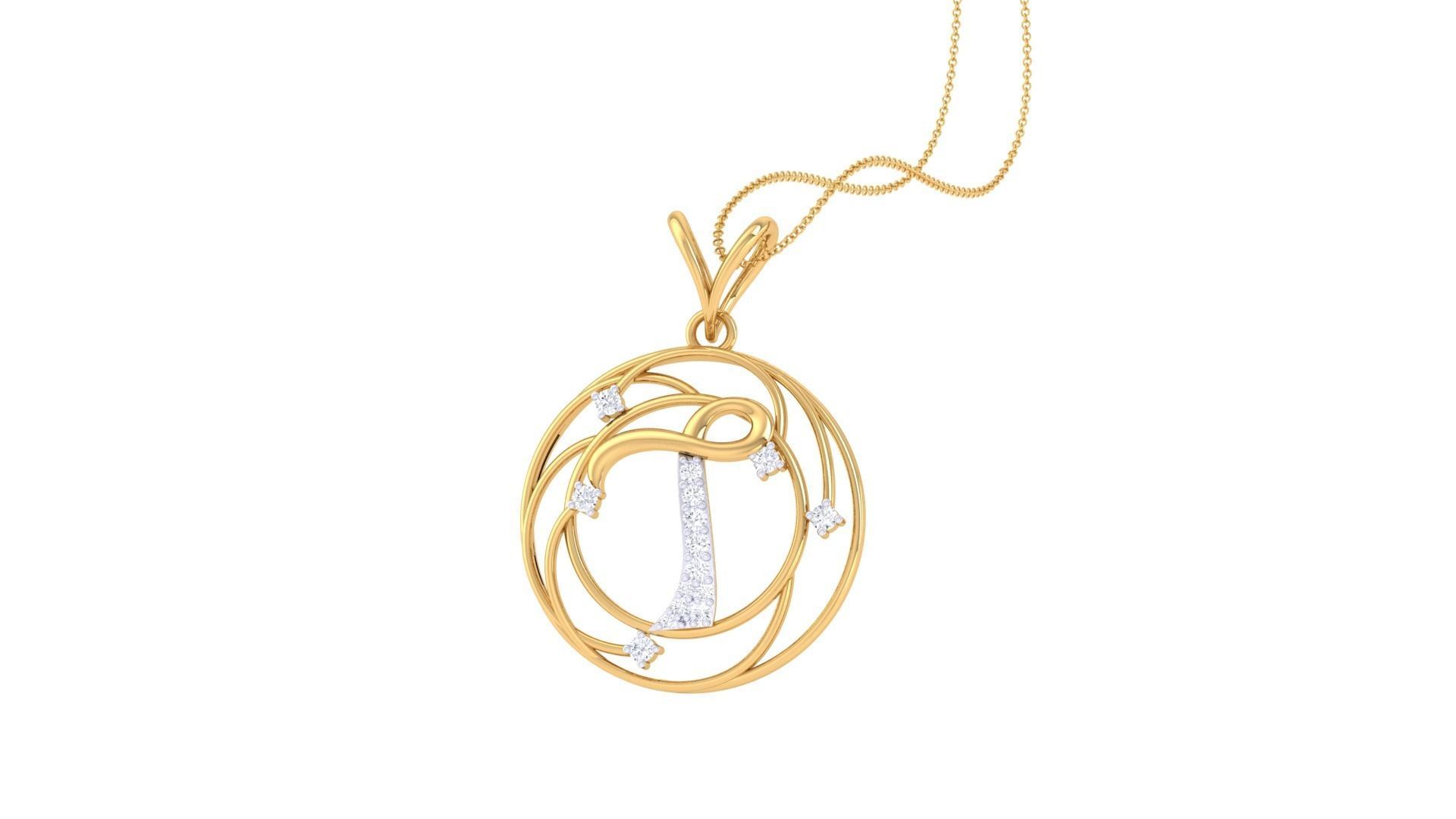 Alphabet - T Pendant 3dm STL OBJ FBX Renders Details 3D print model_2