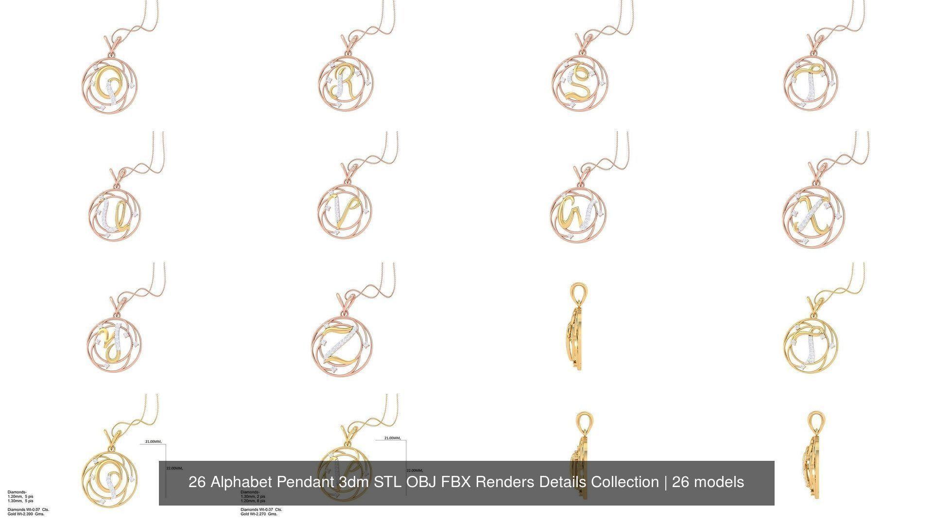 26 Alphabet Pendant 3dm STL OBJ FBX Renders Details Collection _2