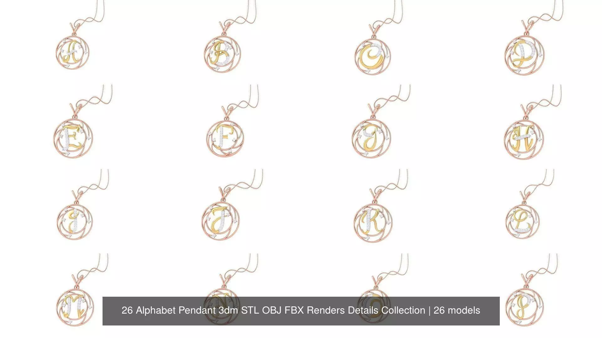26 Alphabet Pendant 3dm STL OBJ FBX Renders Details Collection _0