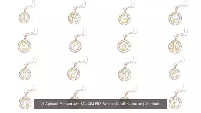 26 Alphabet Pendant 3dm STL OBJ FBX Renders Details Collection
