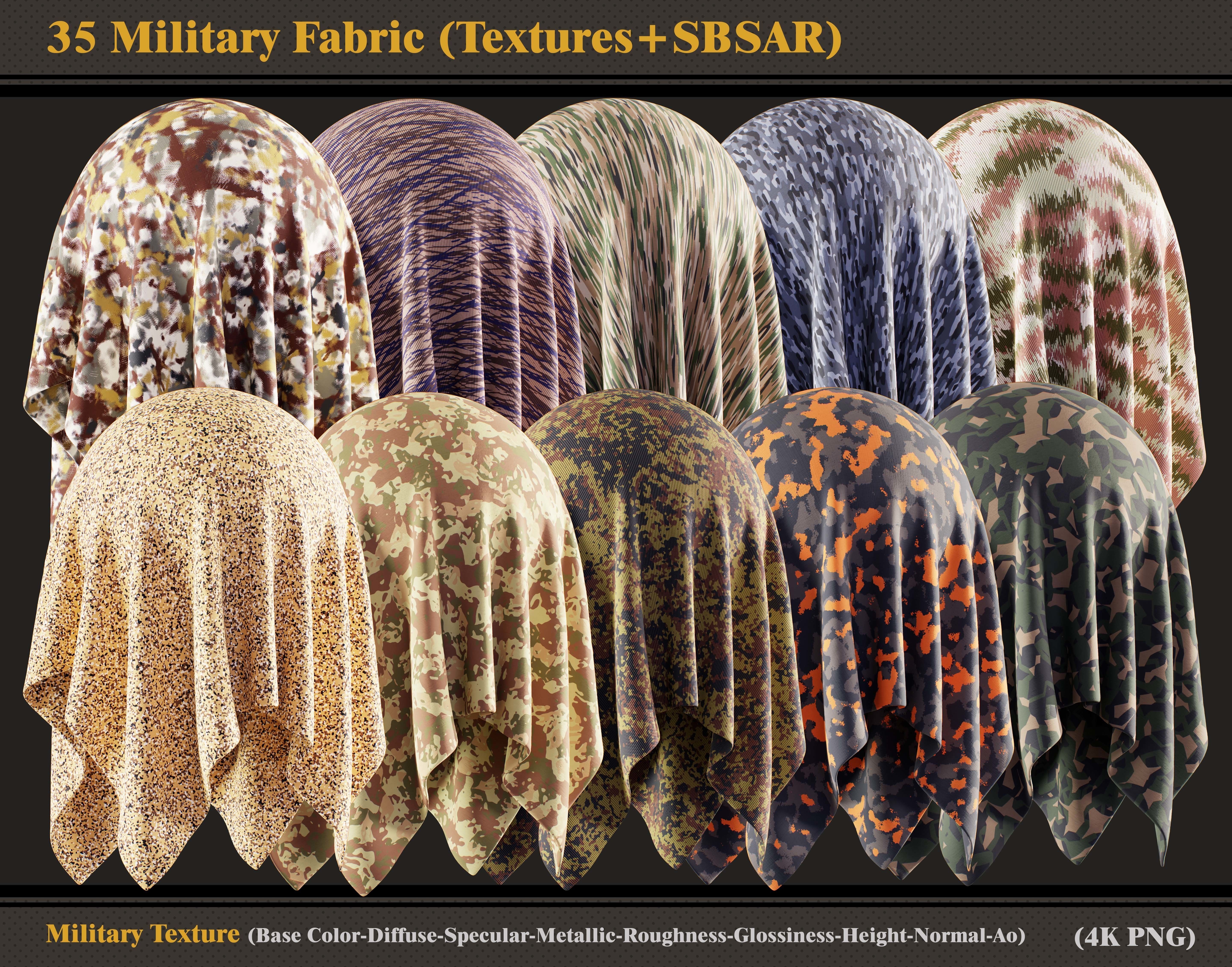 35 Military Fabric Texture and SBSAR 3D model_2