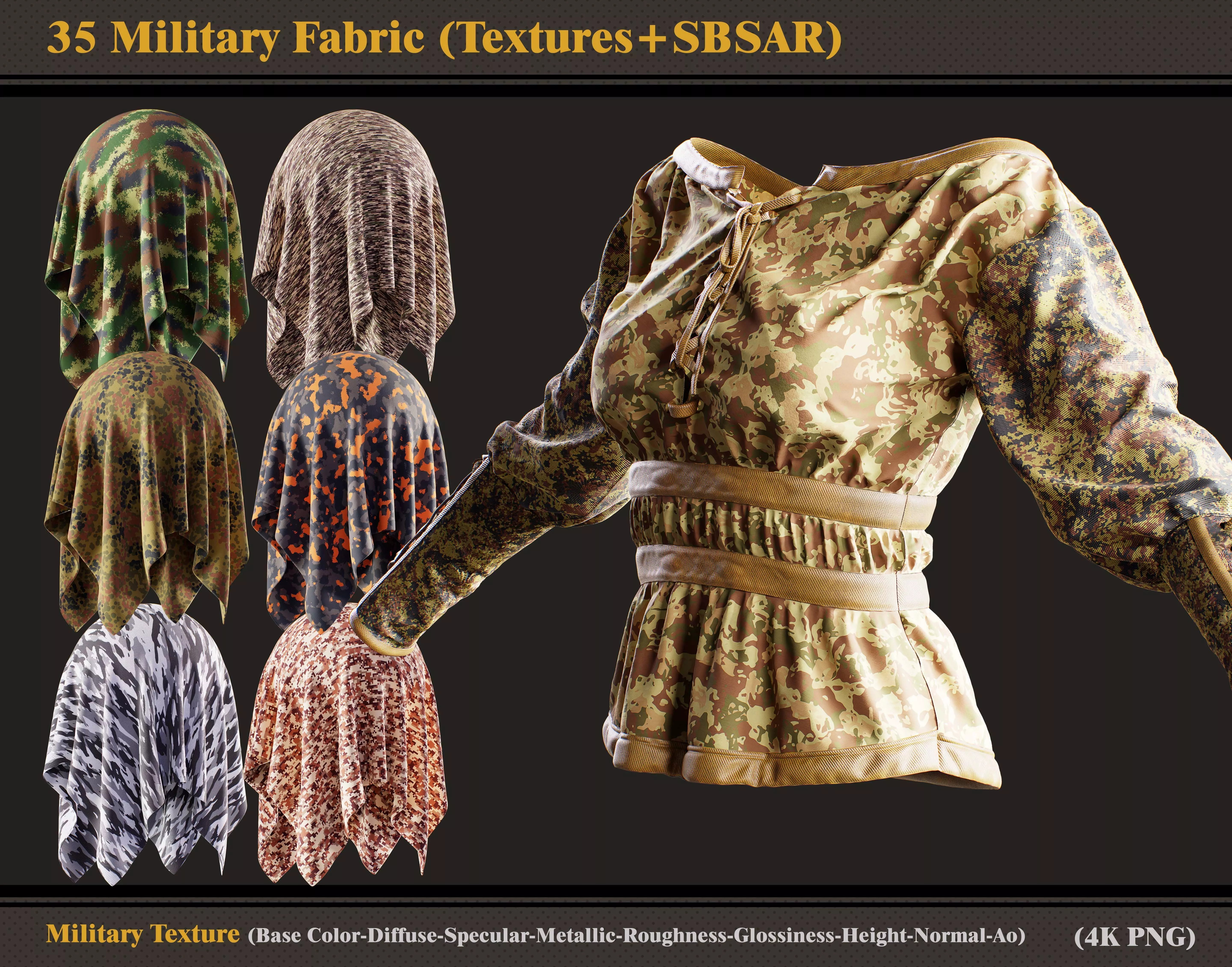 35 Military Fabric Texture and SBSAR 3D model_0