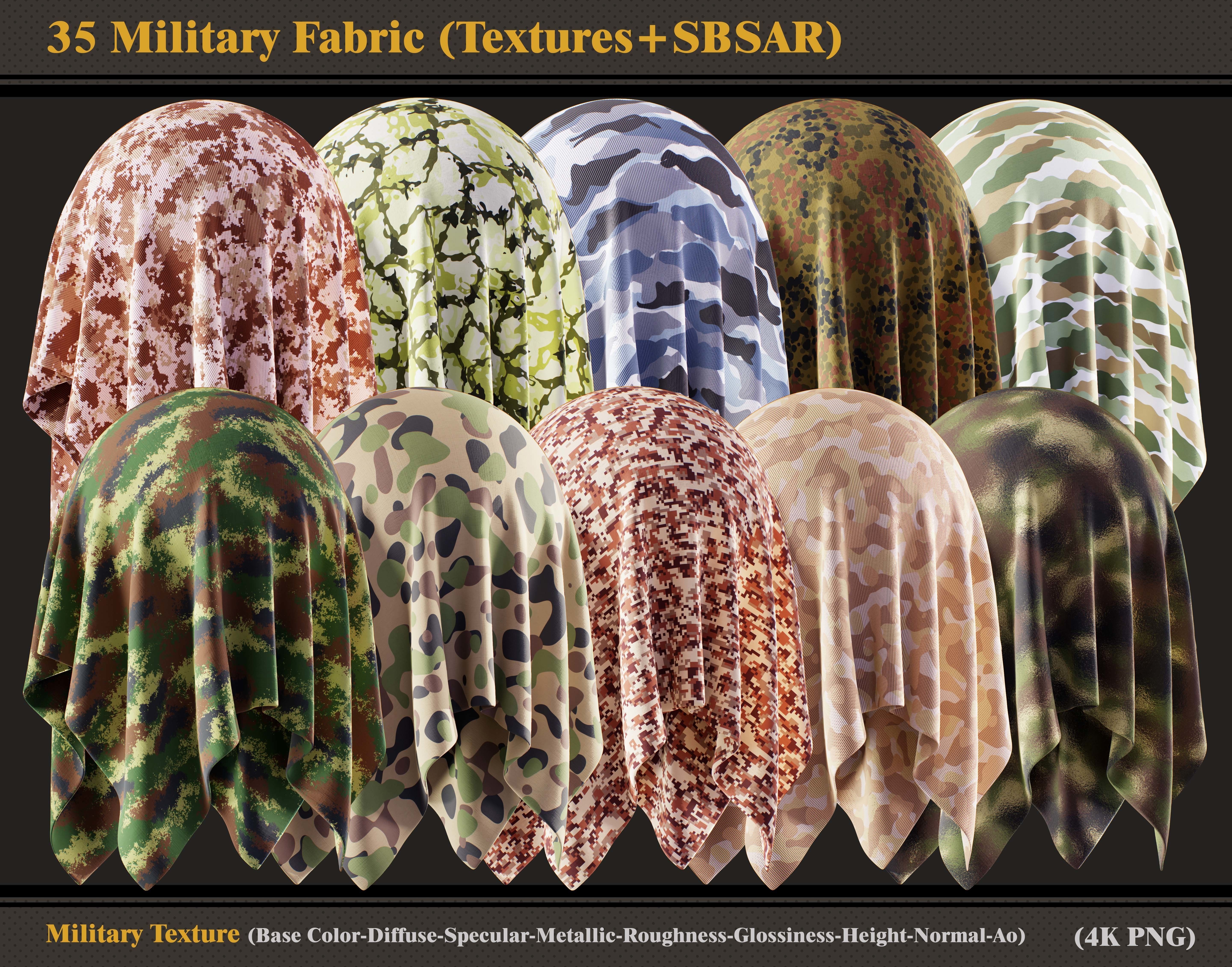 35 Military Fabric Texture and SBSAR 3D model_3
