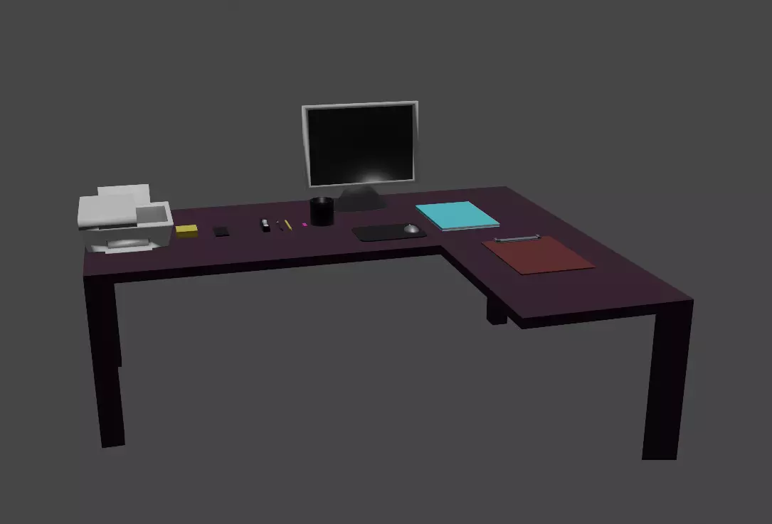 Office Desk  Low-poly 3D model_0