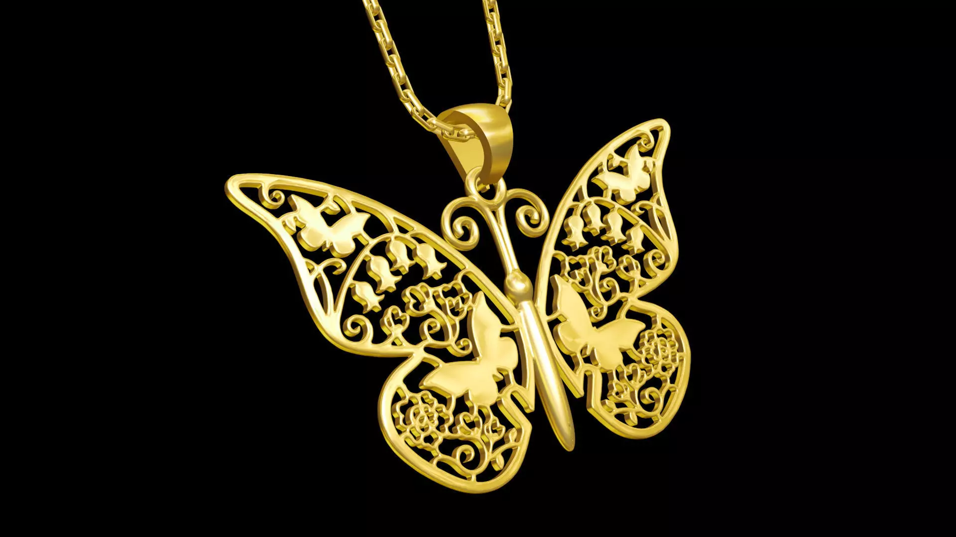 Butterfly V2 Pendant jewelry gold necklace medallion 3D print model_0