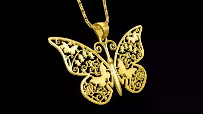 Butterfly V2 Pendant jewelry gold necklace medallion 3D print model Butterfly V2 Pendant jewelry gold necklace medallion 3D print model