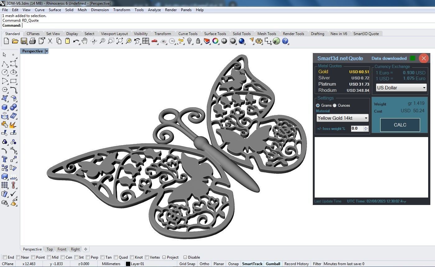 Butterfly V2 Pendant jewelry gold necklace medallion 3D print model_2