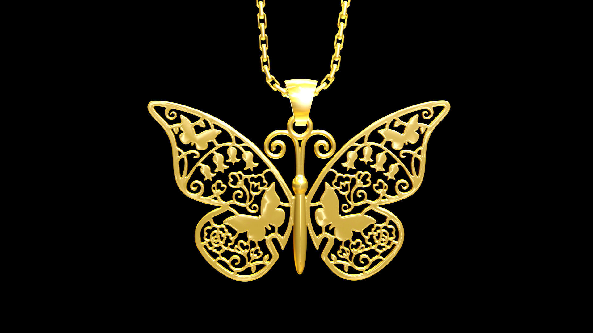 Butterfly V2 Pendant jewelry gold necklace medallion 3D print model_1