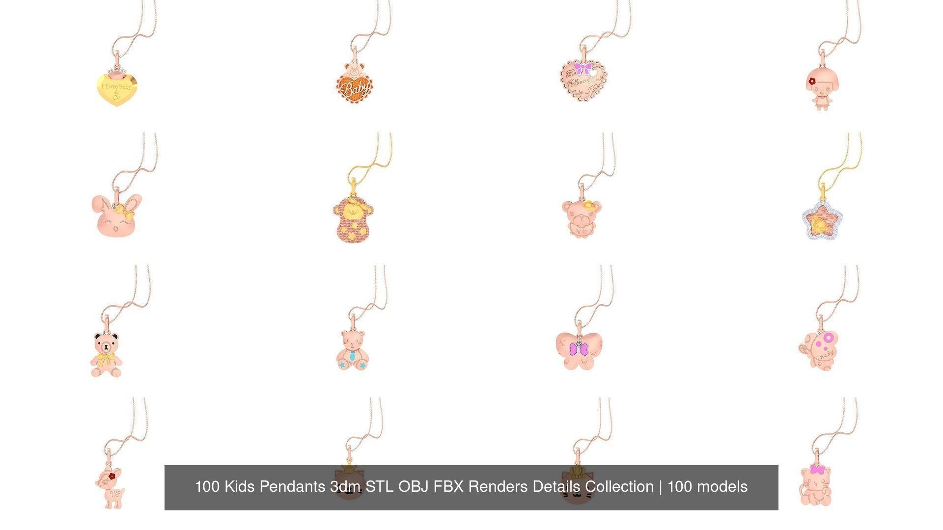100 Kids Pendants 3dm STL OBJ FBX Renders Details Collection _8