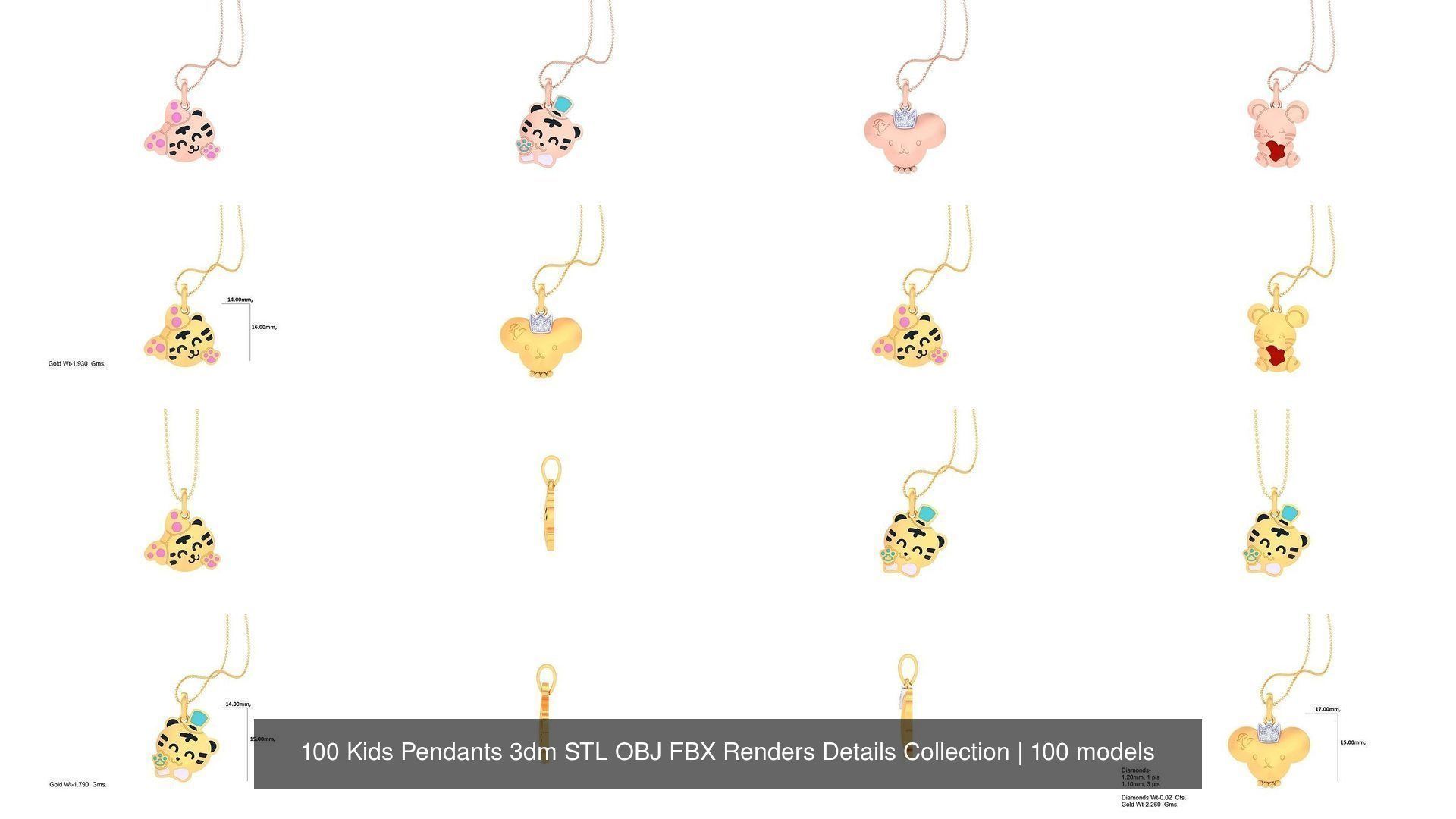100 Kids Pendants 3dm STL OBJ FBX Renders Details Collection _12