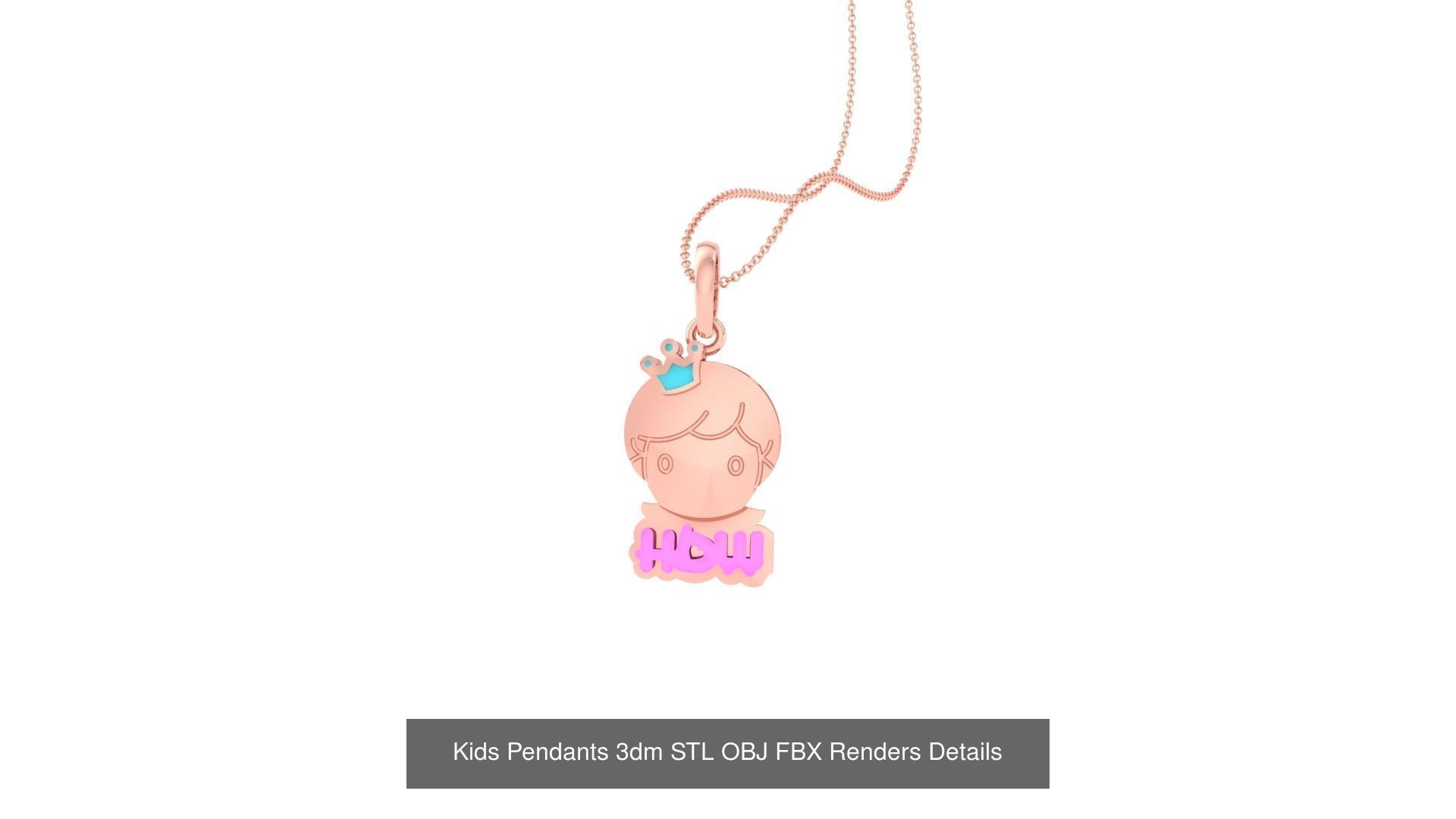 100 Kids Pendants 3dm STL OBJ FBX Renders Details Collection _97