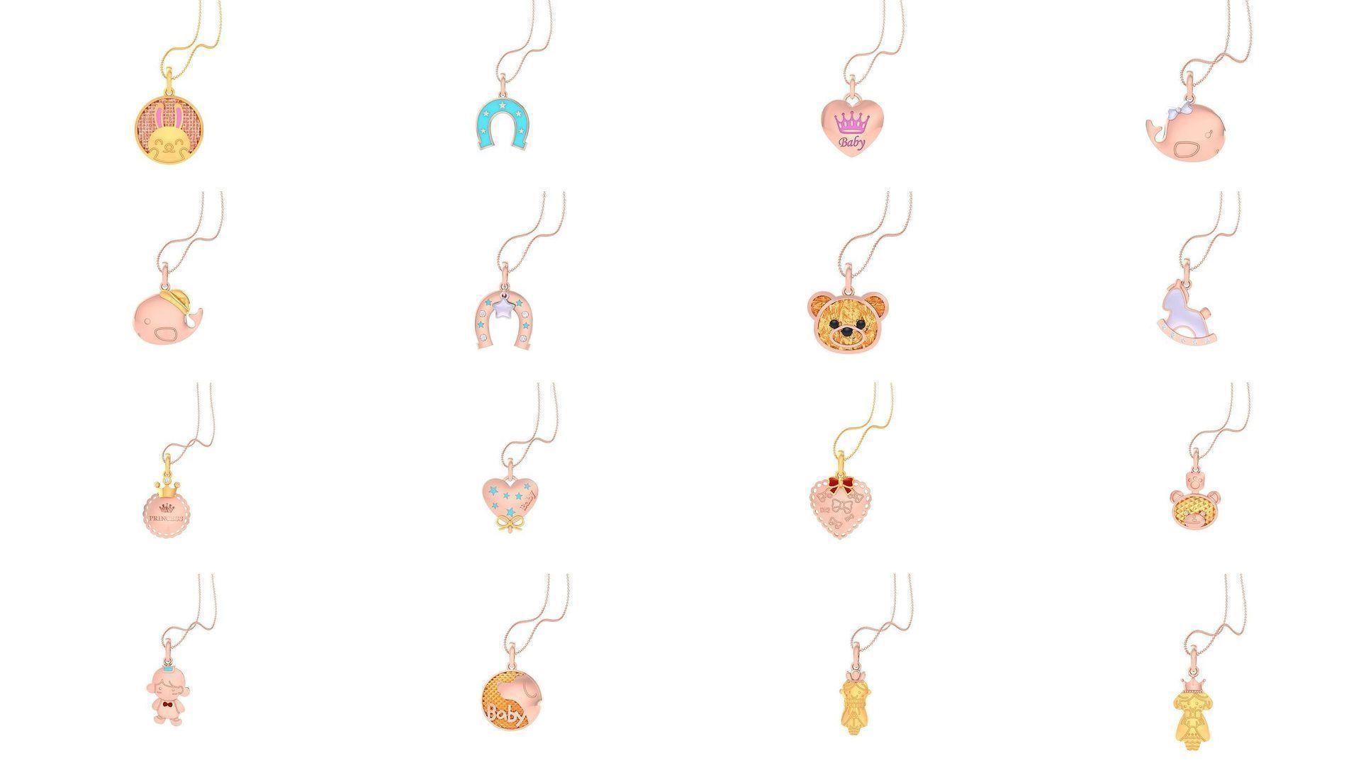 100 Kids Pendants 3dm STL OBJ FBX Renders Details Collection _5