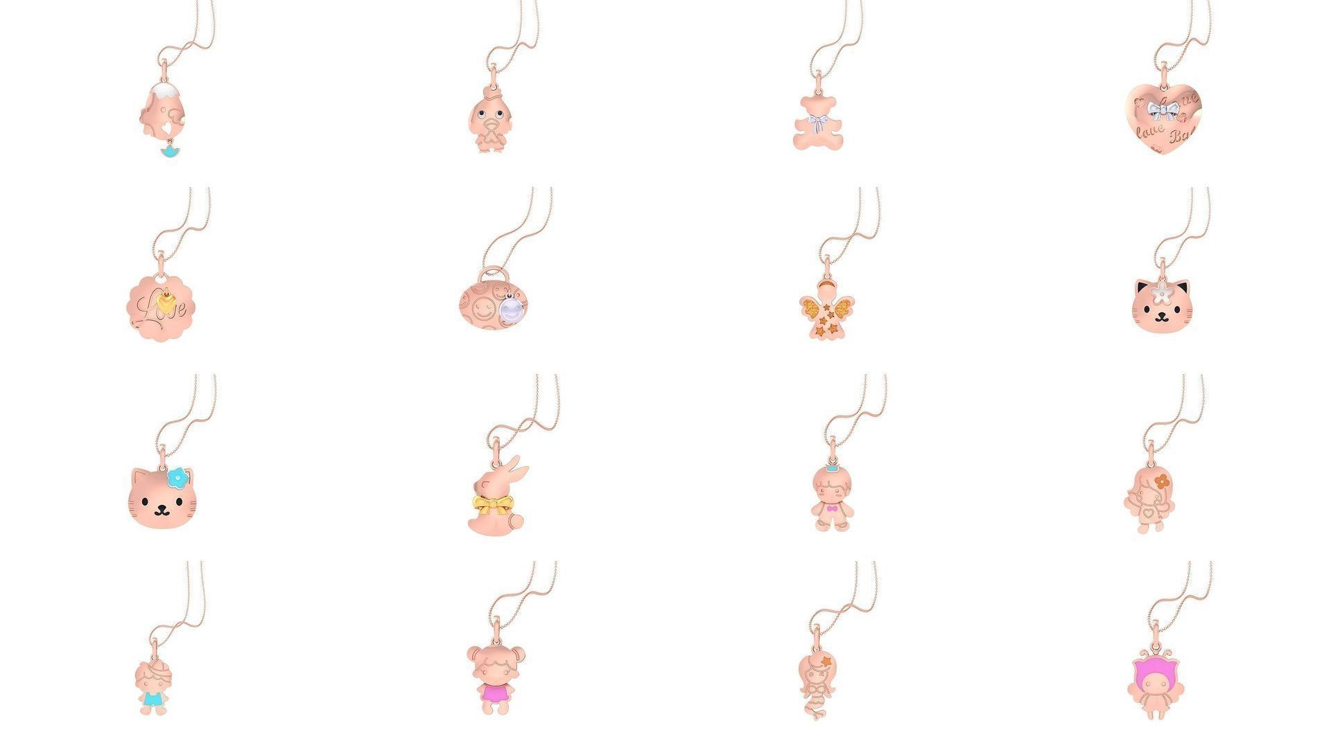 100 Kids Pendants 3dm STL OBJ FBX Renders Details Collection _1
