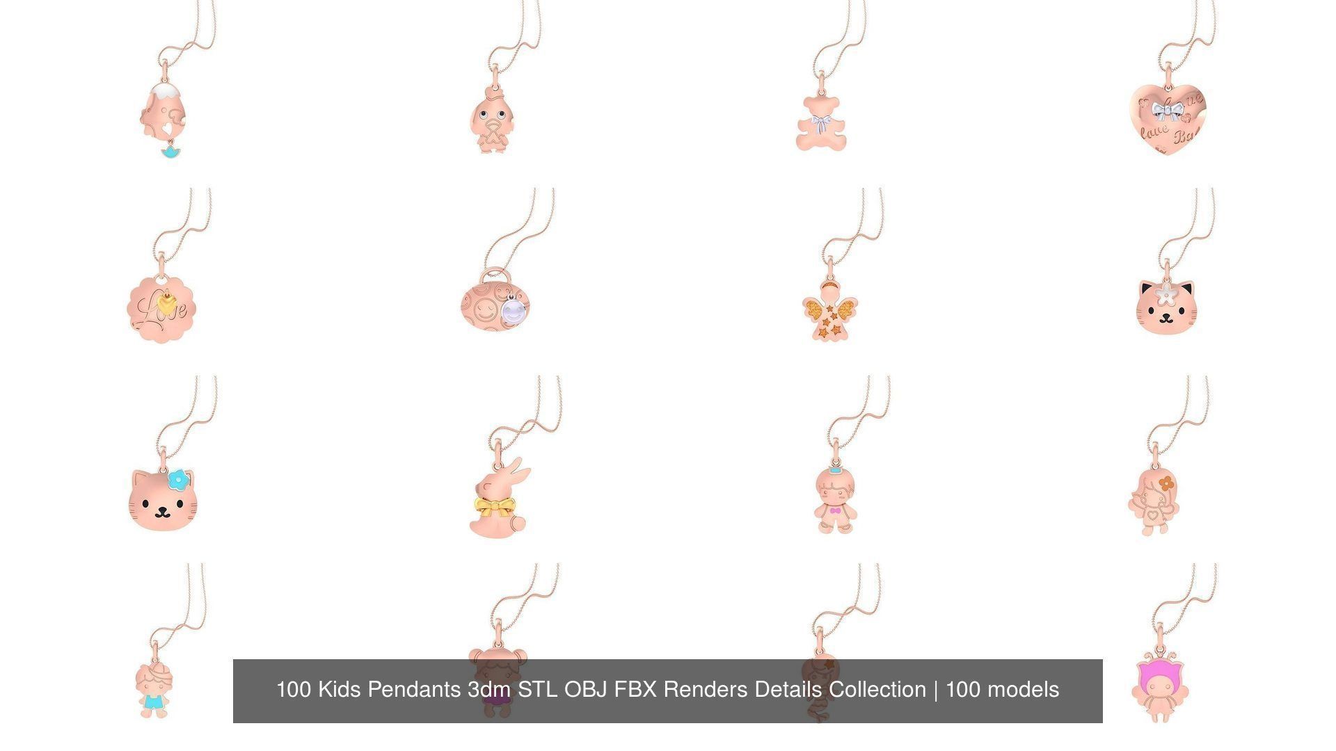 100 Kids Pendants 3dm STL OBJ FBX Renders Details Collection _2
