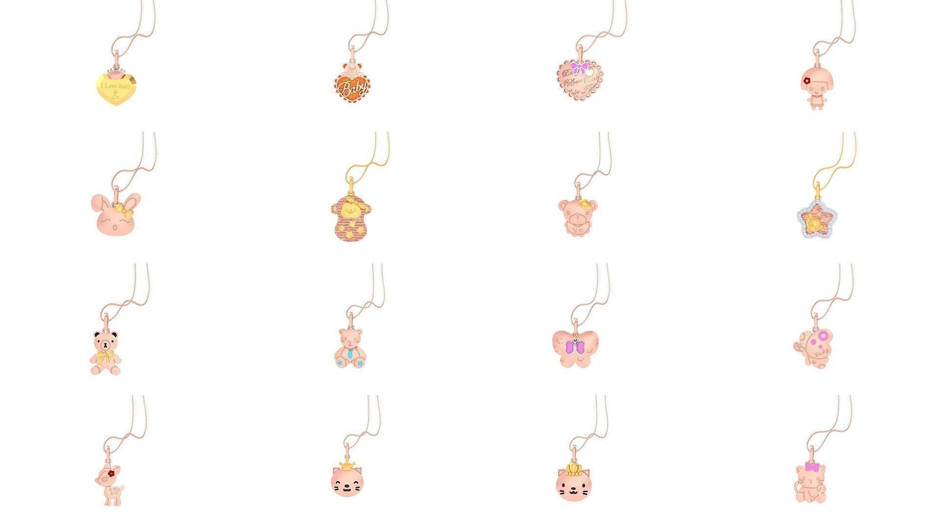 100 Kids Pendants 3dm STL OBJ FBX Renders Details Collection _7