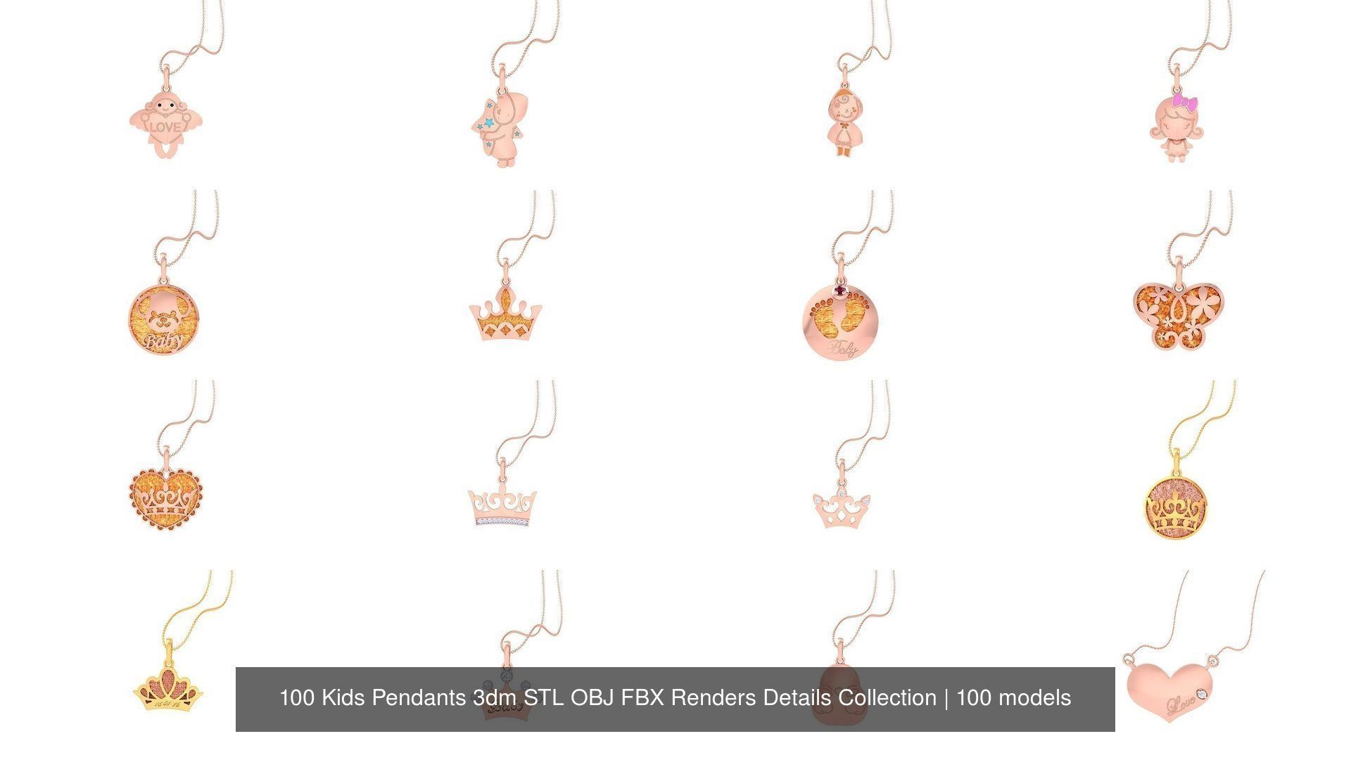 100 Kids Pendants 3dm STL OBJ FBX Renders Details Collection _4