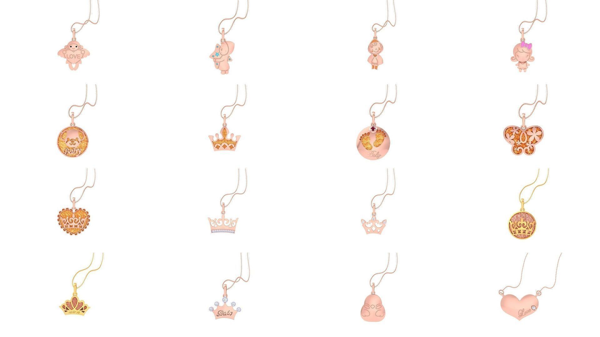 100 Kids Pendants 3dm STL OBJ FBX Renders Details Collection _3